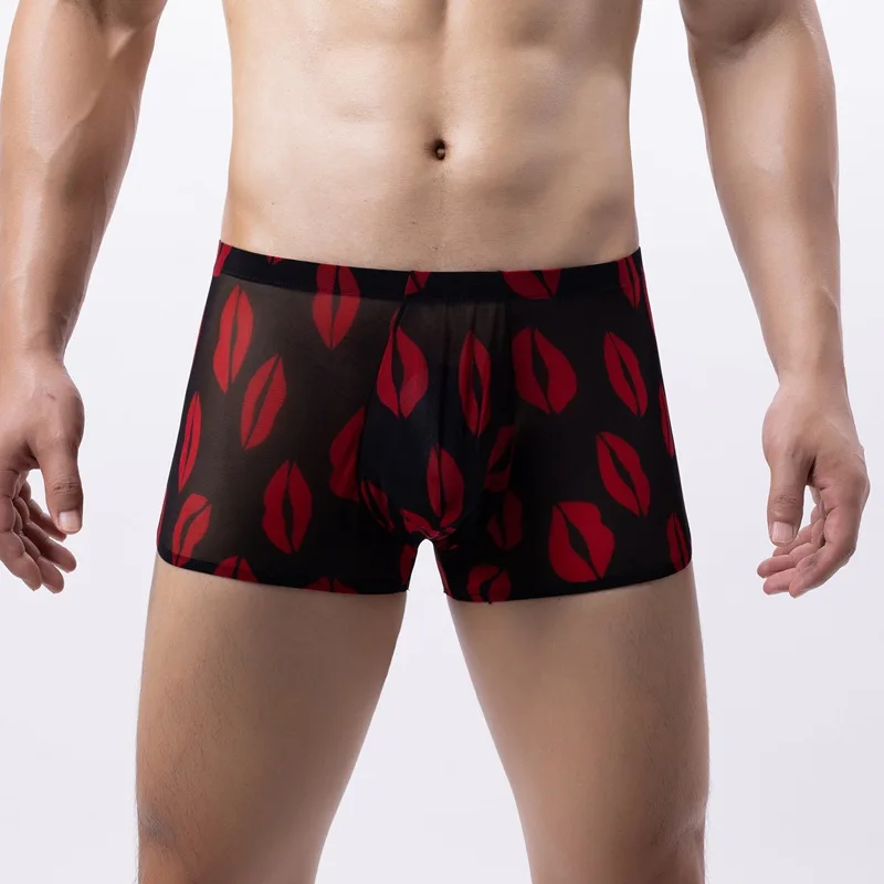 

Нижнее белье для мужчин, нижнее белье с принтом губ, сетчатые трусы слипы для мужчин, гей-трусы, прозрачные трусы-шорты Bxoxer, трусы