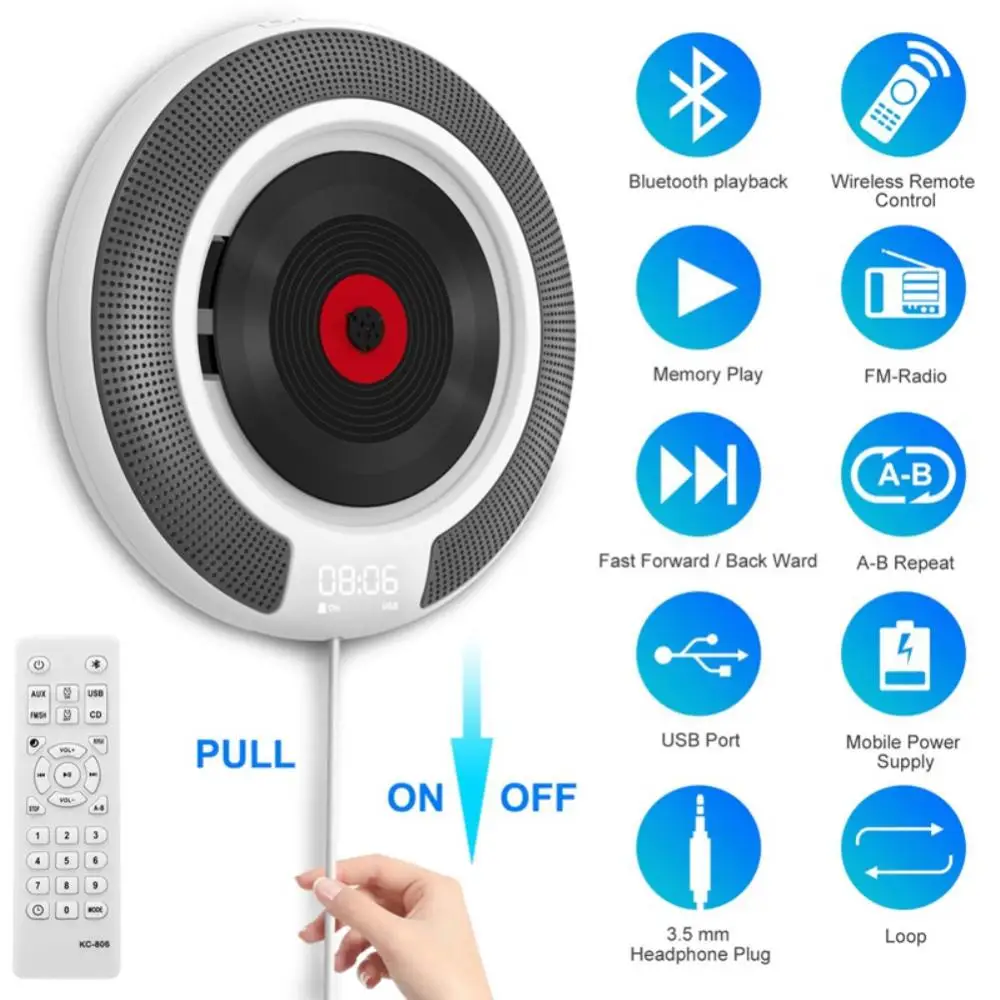 

Портативный Bluetooth-динамик, CD-плеер, настенный FM-радиоприемник, встроенный HiFi-динамик с дистанционным управлением