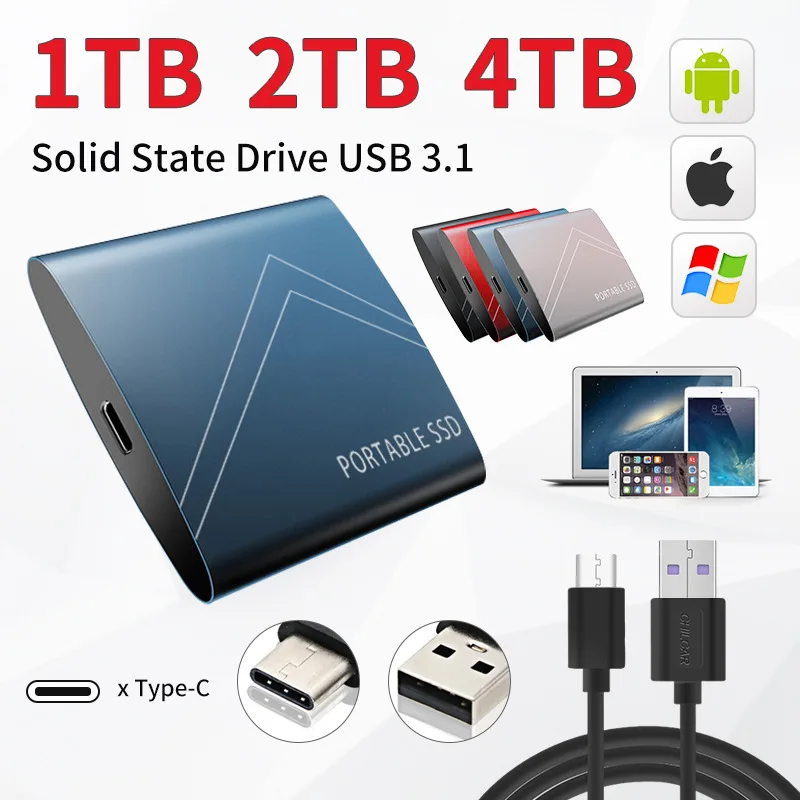 

Переносной жесткий диск Портативный SSD 8 ТБ 4 ТБ 2 ТБ 1 ТБ высокоскоростной Многоцветный Металлический выделитель внешний жесткий диск Портат...