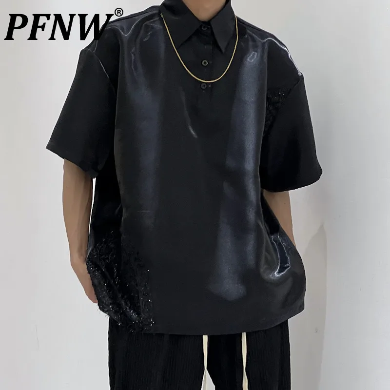 

PFNW Summer Men's Darkwear Liquid Texture Techwear T-shirt High Street Hollow Out Deconstructed Versatile Cool Tide Tees 12Z1424