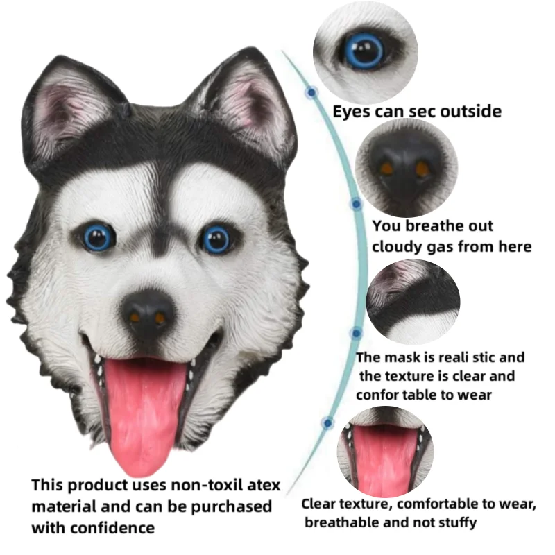 Маска с головой мультяшного Хаски животного для Хэллоуина головной убор собаки