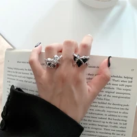 2022 new fashion gothic style minority design black love heart rings for women cool open adjustable korea punk trend party gift