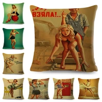vintage style sexy lady cushion cover decor cartoon pinup girls print pillowcase polyester pillow case for sofa home 45x45cm