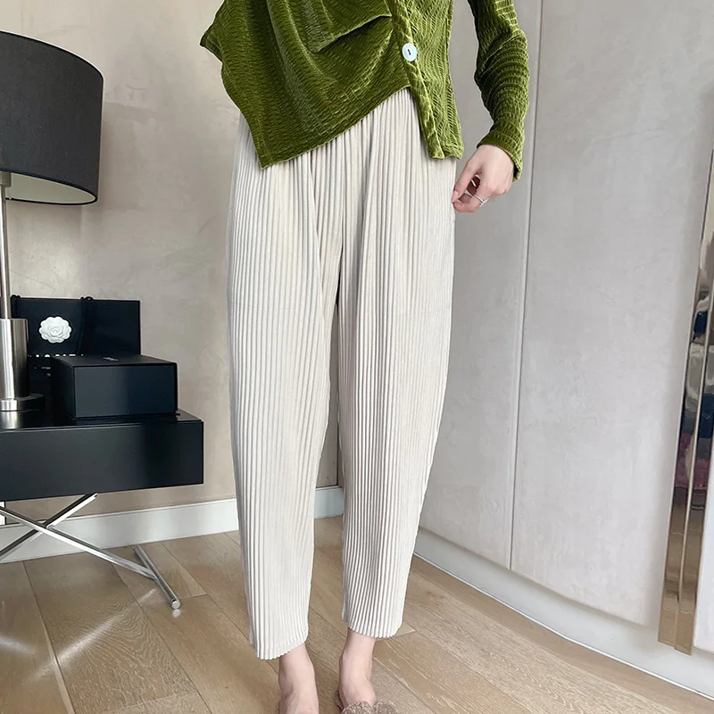 

Miyake Pleated Casual Pants for Women 2022 Autumn and Winter New Thickened Fabric OL All-Matching Skinny Pants Harem Pants Women