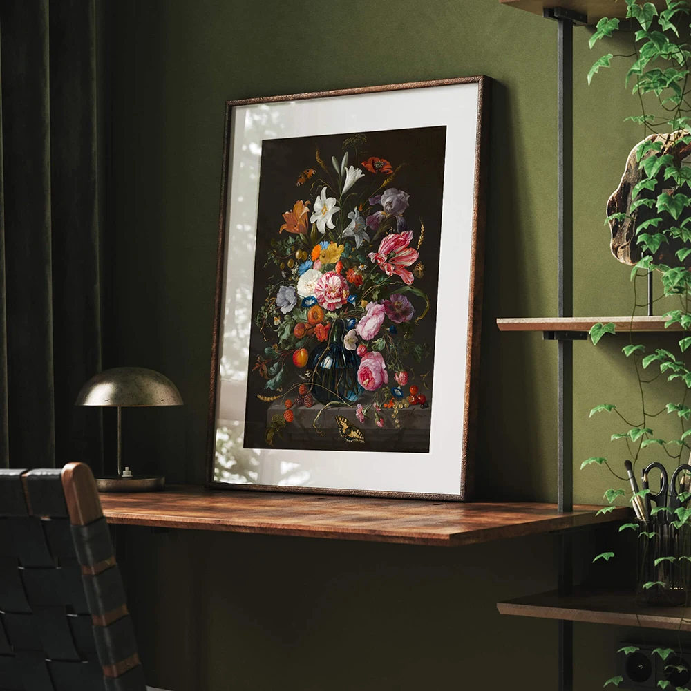 

Still Life with Flowers in a Glass Vase Oil Paintings print on Canvas Art Posters And Prints Baroque Art Pictures Home Decor