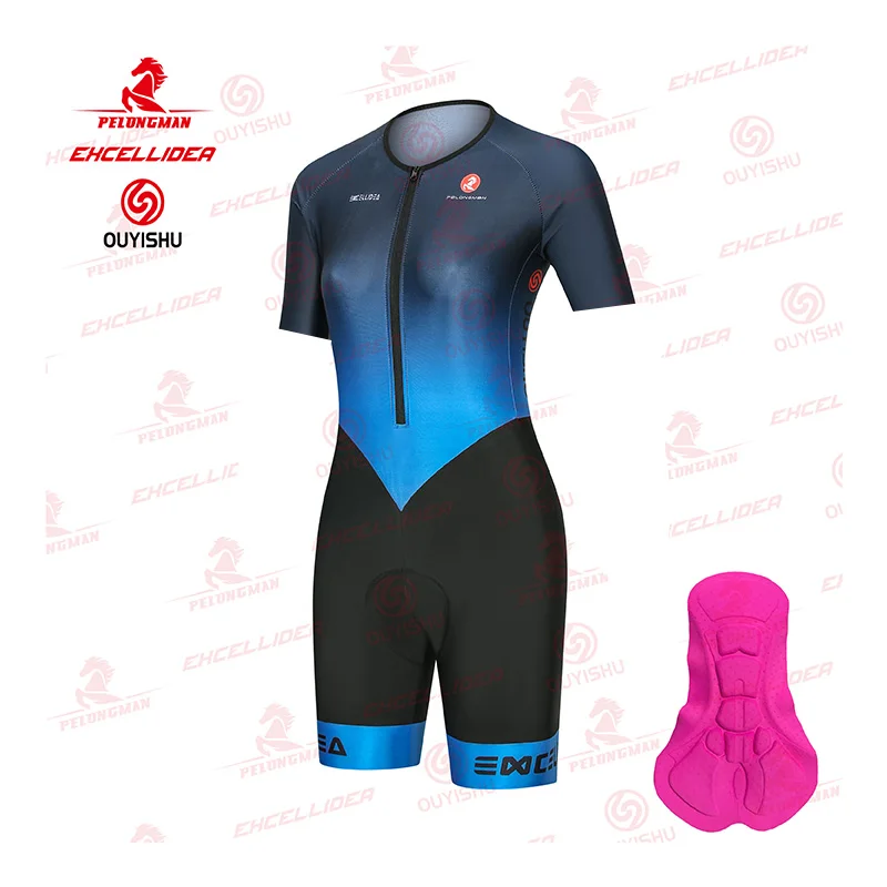 

2022 Women's Triathlon Short Sleeve Cycling Jersey Sets Skinsuit Maillot Ropa Ciclismo female Bike Clothes Go pro team Jumpsuit