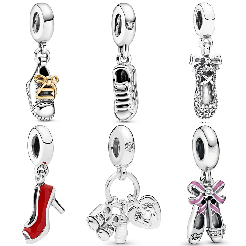 

Оригинальные очаровательные туфли балерины на высоком каблуке из стерлингового серебра 925 пробы, обувь на шпильке, подвеска из бисера, попу...