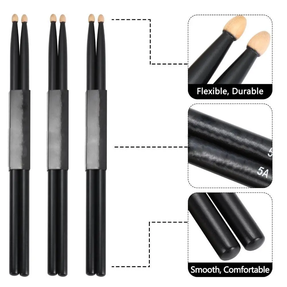 1 Пара Черных Барабанных Палочек Из Кленового Дерева 5А Классические Барабанные