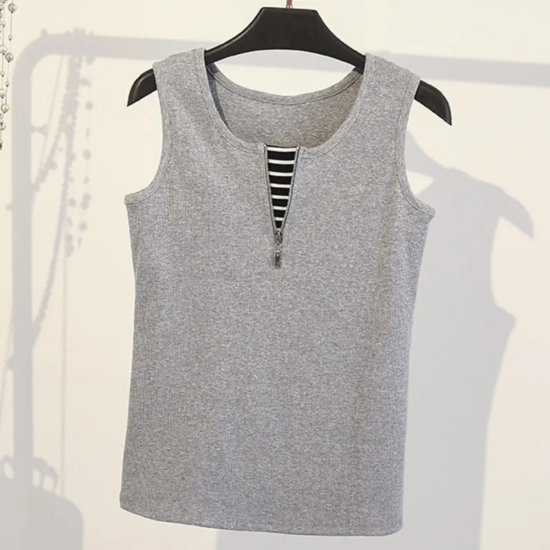 

Plus Size Tank Top For Women 2023 Summer Simple Zipper Opening Sleeveless Tee Oversized Curve Clothes T81-3385