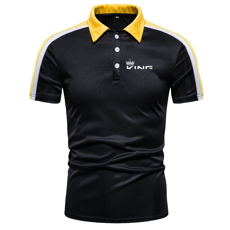 

HDDHDHH Brand Print Men's Slim Fit Color-blocking Lapel Short-sleeved T-shirt Male Dad Wear Polo Shirt Summer
