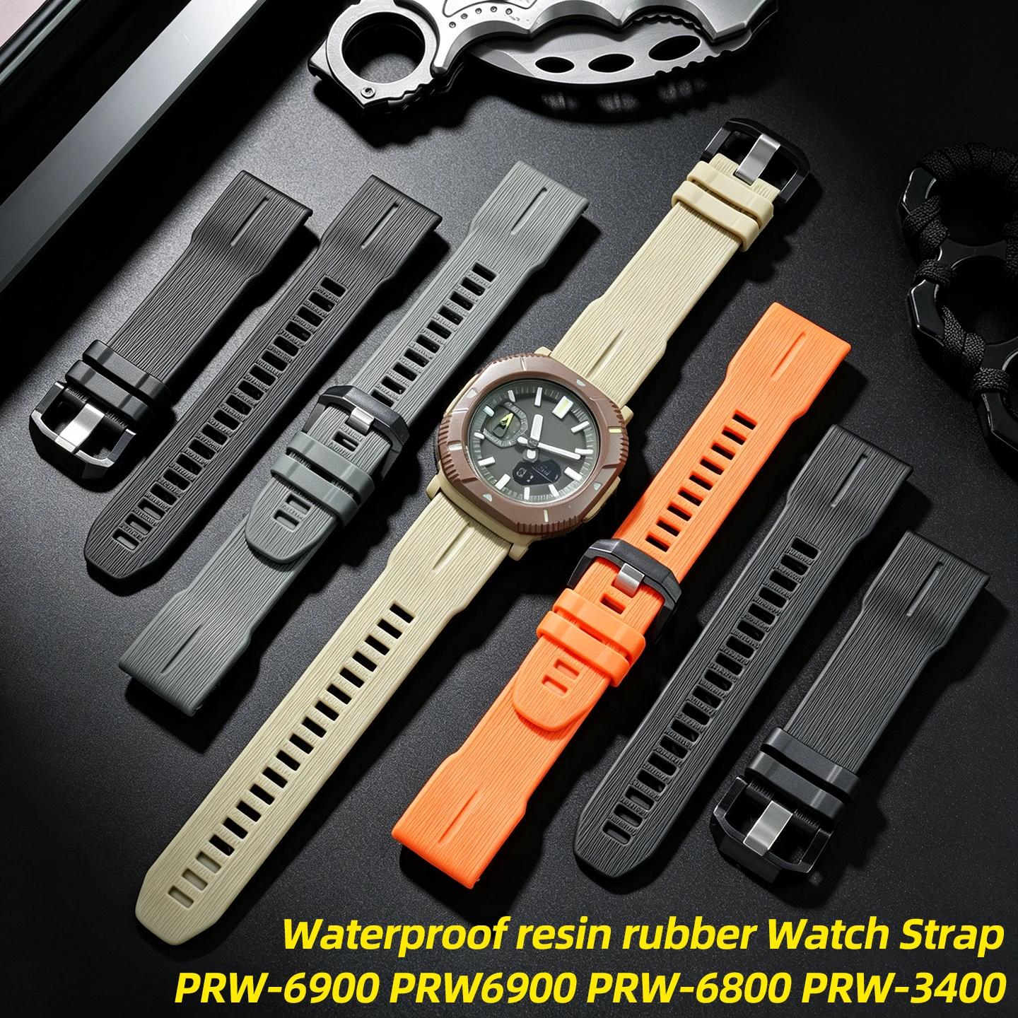 Фото Водонепроницаемый резиновый ремешок для часов Casio PRW-6900 PRW-6800 PRW-3400 Climbing Series, 23 мм, для занятий спортом на открытом воздухе, мужской. №1