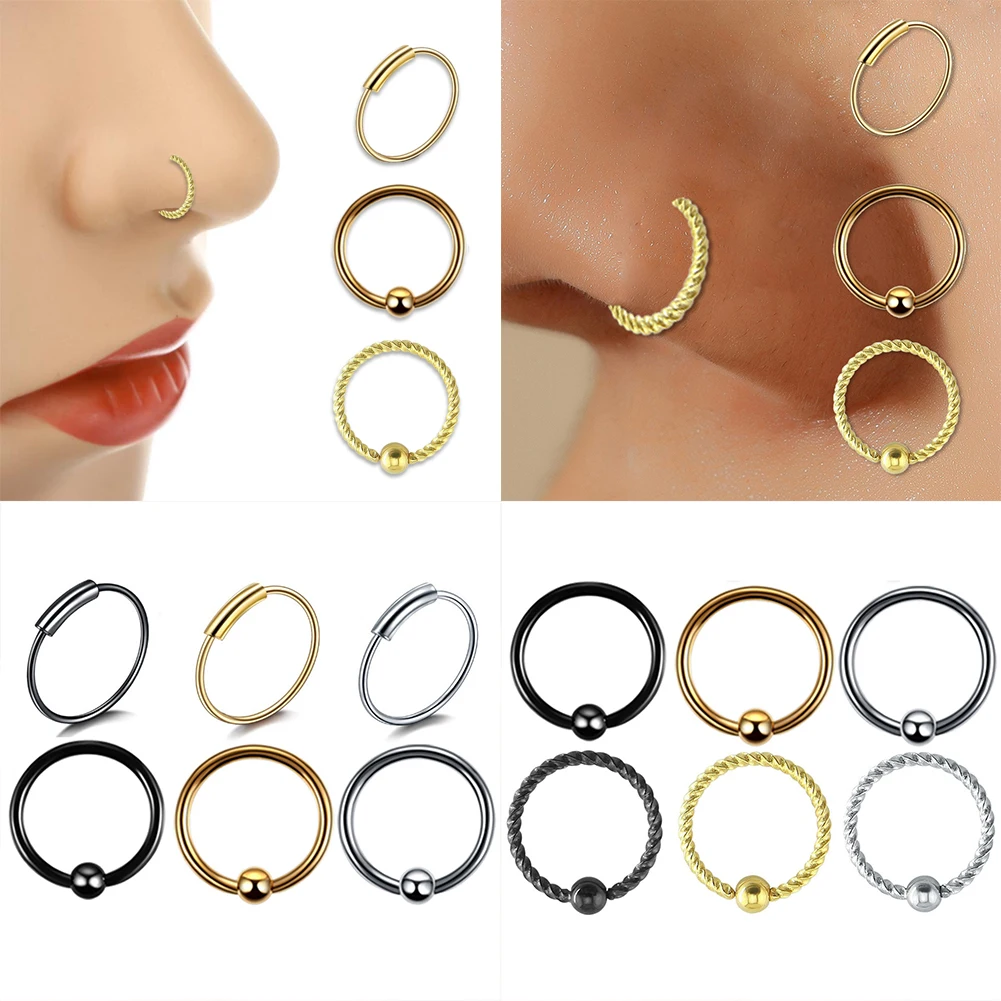 3PCS /Pack Stainless Steel Captive Bead Ring Ear Hoop Nose Ring Loop Ear Tragus Cartilage Piercing Ring Body Jewelry Earring
