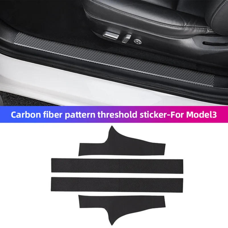 4psc/1Set Leather Car Door Threshold Stickers For Tesla Model 3 2017-2021/model y Door Sills Protector Decals Accessories