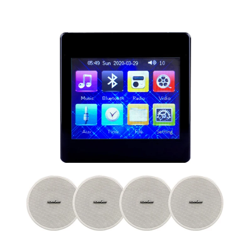 

Professional Audio Indoor Music Player Touch Screen In wall Amplifier With 4inch Coaxial Ceiling Speaker For Home Theatre System