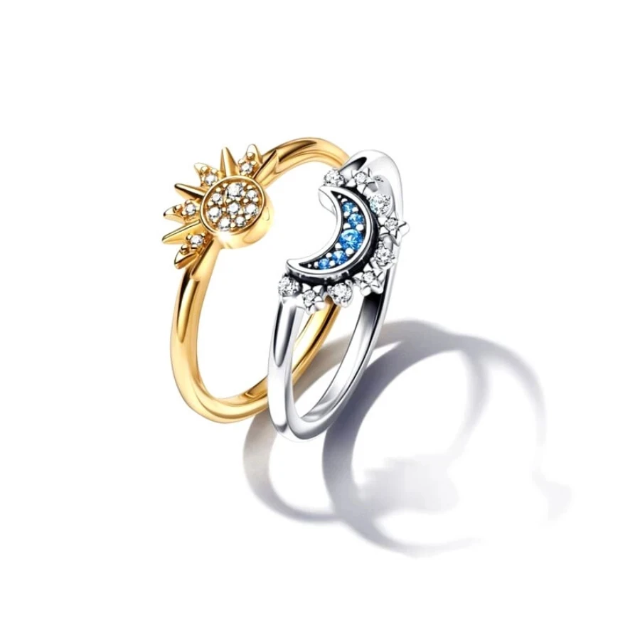 Женское кольцо с розовым сердцем солнцем Луной и серебром 2024 пробы