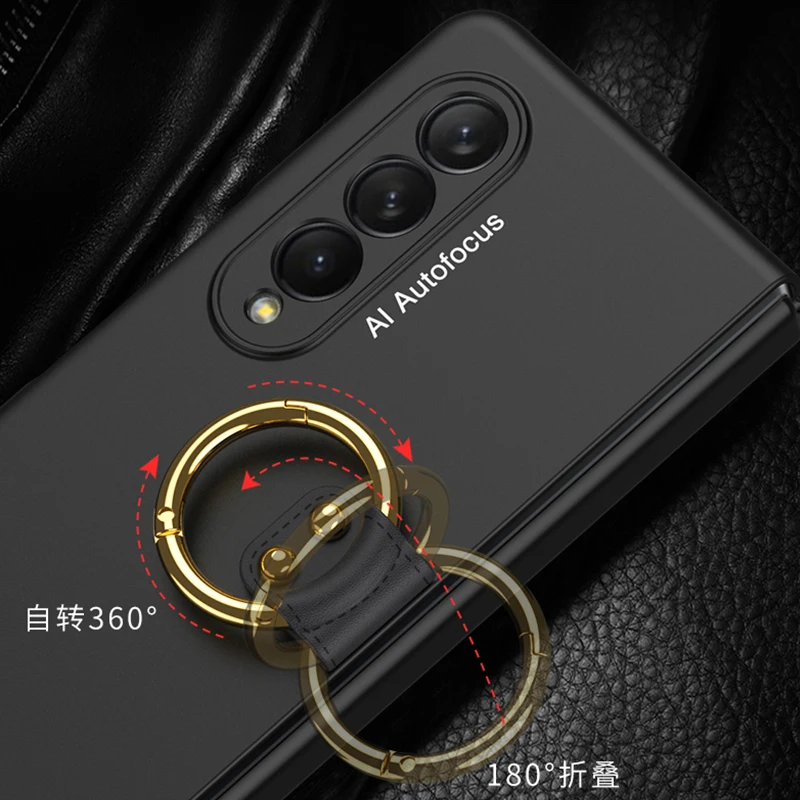 With Key Ring Shockproof Armor Hinge Case For Samsung Galaxy Z Fold 5 4 3 360 Full Protection Tempered Glass Matte PC Cover