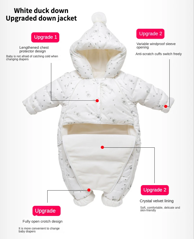 Baby Down Jacket Winter Outing Coat Baby Winter Thickening Warm Coat Baby Boy Down Jumpsuit Baby Snowsuit Baby Winter Jumpsuit