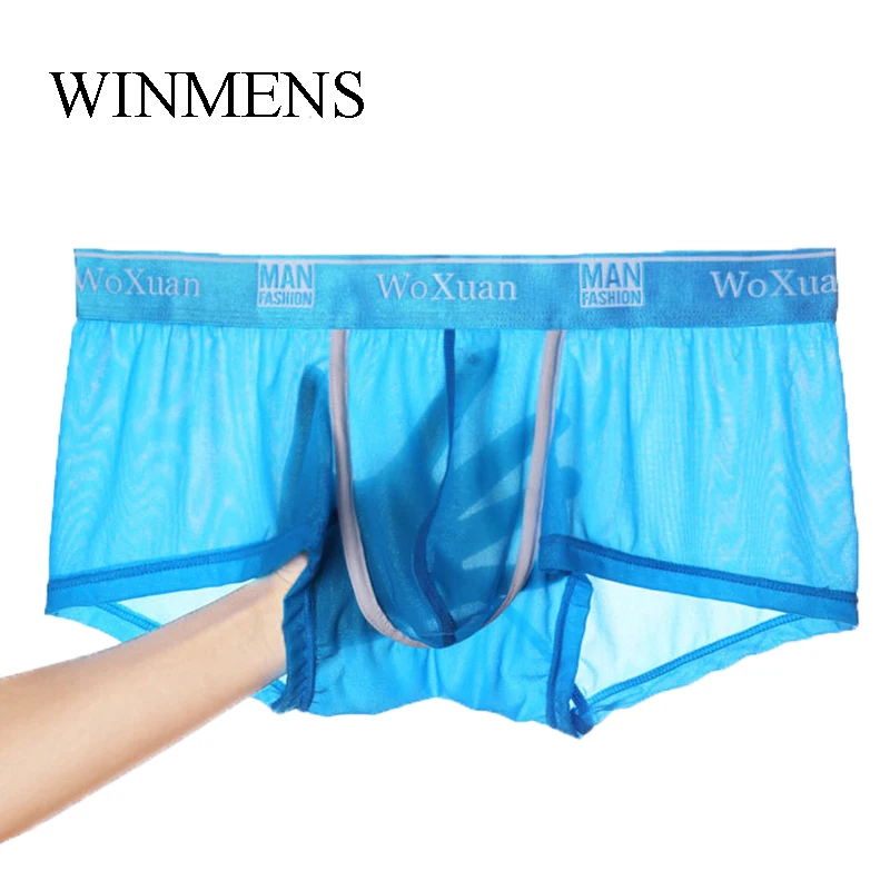 

Men' Transparent Panties Ice Yarn Solid Boxer Shorts Underpants Sheer Bulge Pouch Gay Trunks Lingerie Seamless Quick-dry