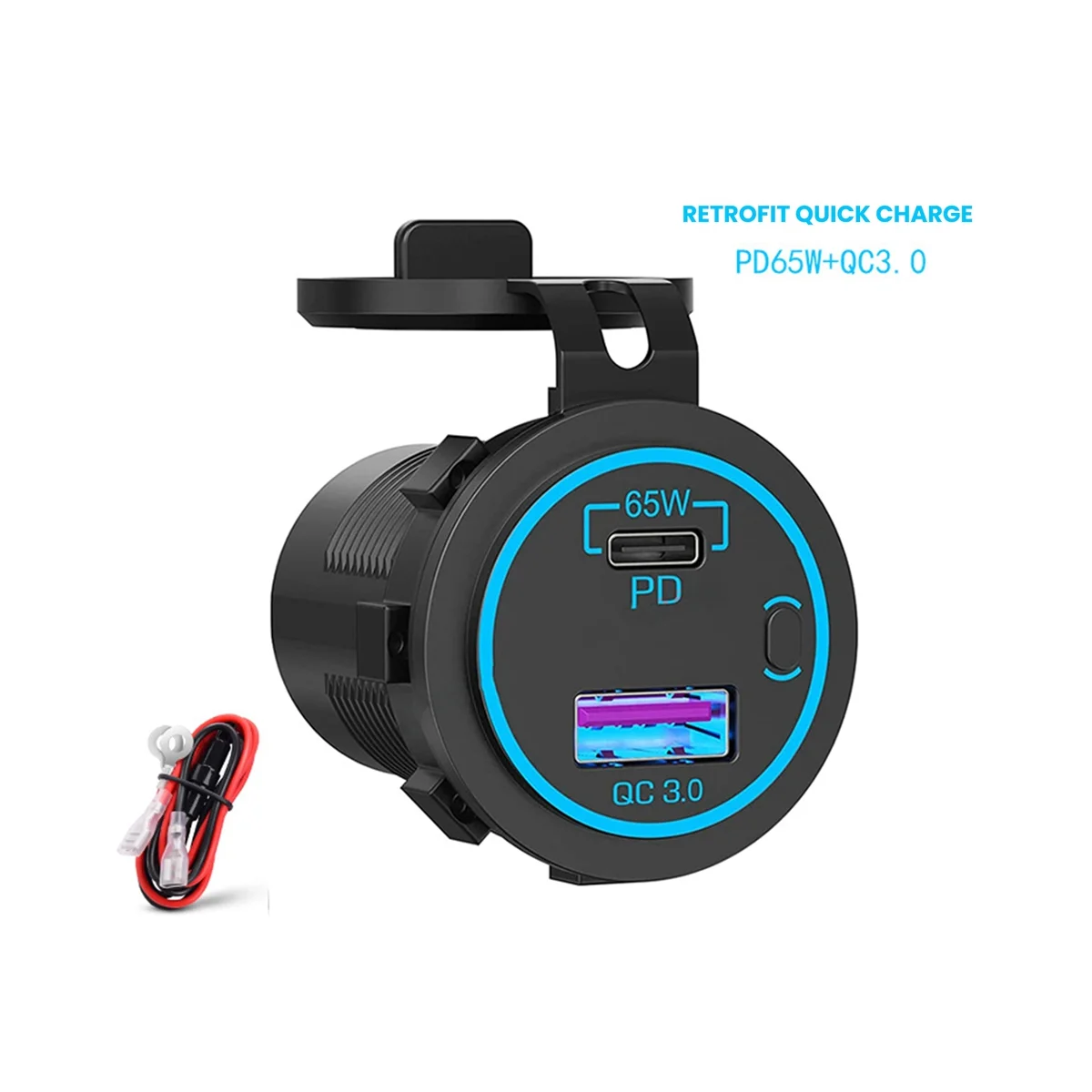 

65W PD 12V USB Outlet for Laptop USB C Car Charger Socket Multi Port Outlet Waterproof Adapter for Car Boat Truck