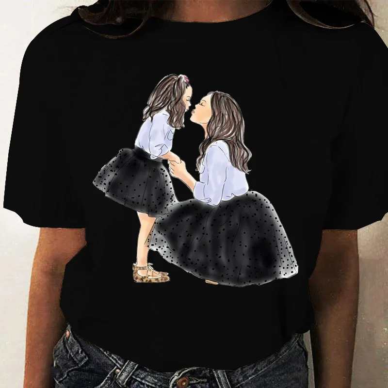 

T-shirts 90s Cartoon Aesthetic Clothing Style Pug Women Print Clothes Graphic Tshirt O-neck Lady Fashion Family Household Mother