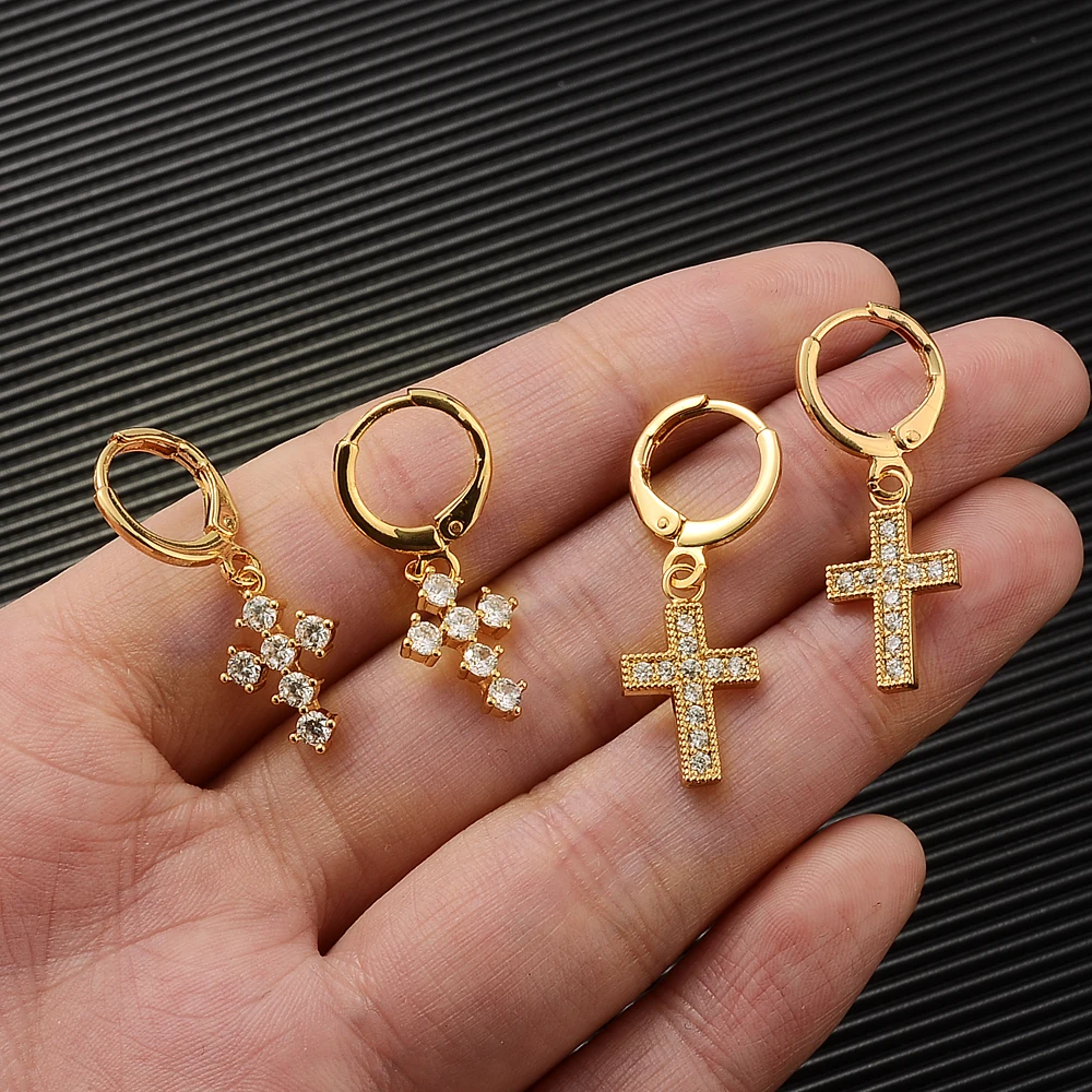 

crystal cz cross drop earring Ethiopian/Nigeria/Kenya /Ghana Gold color Dubai african Arab Middle Eastern Jewelry Mom Gifts