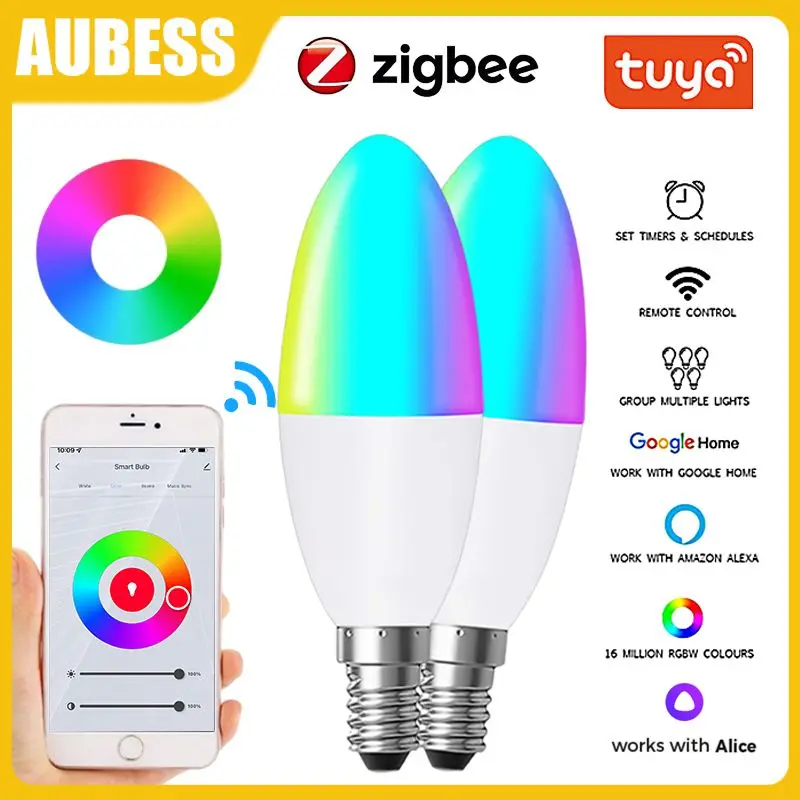 

5w Rgbcw Smart Light Bulb Voice Control Candle Light Bulbs For Alexa Google Home Yandex Alice Zigbee Smart Lamp Smart Home