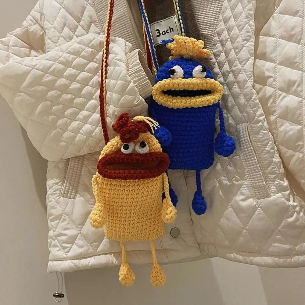 

Handmade Crochet Sausage Mouth Knit Phone Bags Sweet Korean Style Cartoon Small Messenger Bag Handbag Girls