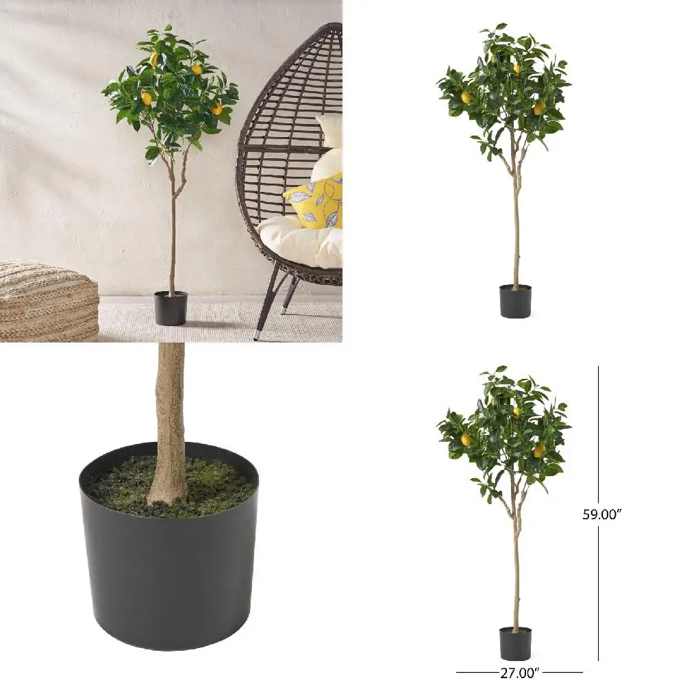 

Beautiful 5` x 2` Green Artificial Tabletop Lemon Tree with Realistic Leaves for Home Decorations and Indoor/Outdoor Decor.