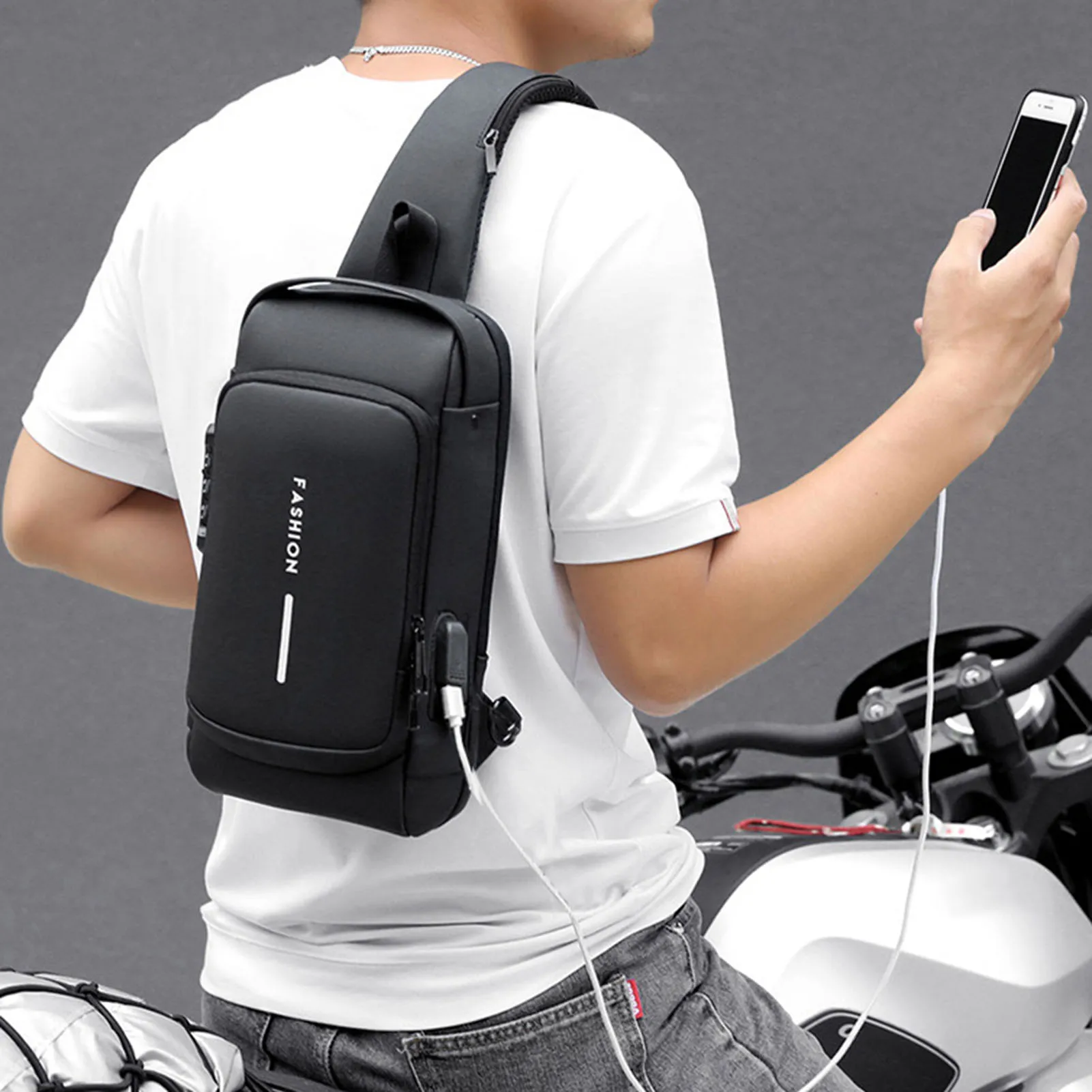 

USB Charging Sport Sling Bag Male Anti-theft Chest Bag With Password Lock Travel Shoulder Bag Waterproof 2023 New Crossbody Bag