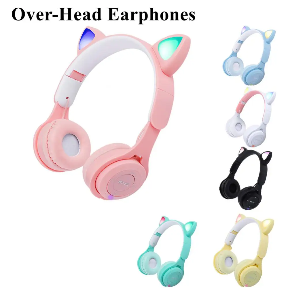 Over-Head Wireless Headphones Cat Ear With Mic Bluetooth Headset Stereo Deep Bass Sound Music Earphone Children Gamer Gifts