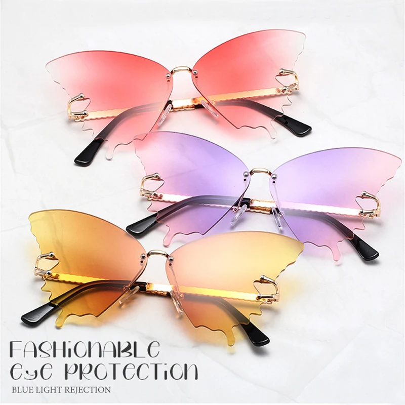 

Fashion Rimless Butterfly Eyewear Luxury Vintage UV Protection Men's Women's Sunglasses Cycling Car Driving Decorative Glasses