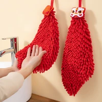 red chenille soft hand towel chinese style quick dry absorbent cartoon wipe handkerchief for home bathroom embroidery towels