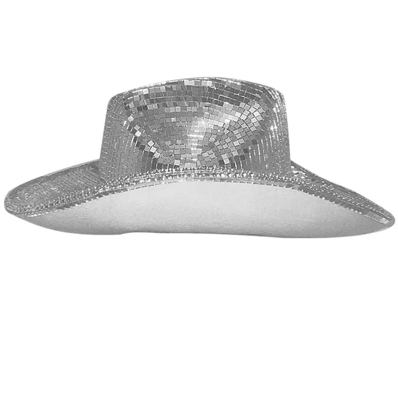 

Disco Ball Cowboy Hat Space Mirror Glass Disco Ball Hat Soft Handmade Light Space Disco Cowgirl Hat Attractive Photo Props For