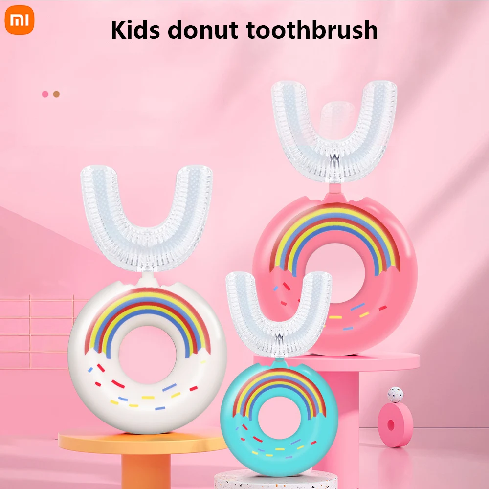 

Xiaomi Children 360 Degree Doughnut Manual Toothbrush Kids Silicone U-shaped Tooth Brush Cartoon Gift For 2-6-12 Years Old