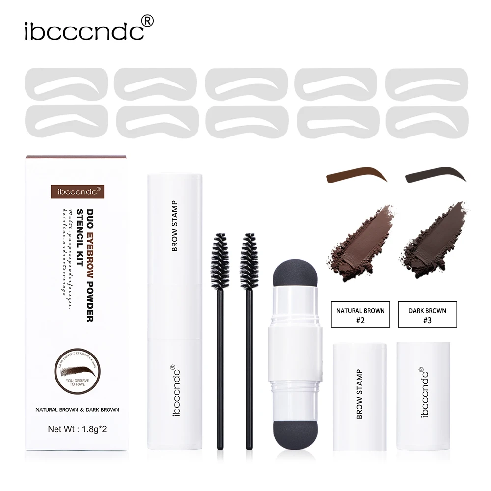 

Double Head Eyebrow Stamp With Eye Brow Stencils Card Natural Darl Brown Brow Powder Cushion Waterproof Long Lasting Eyes Makeup