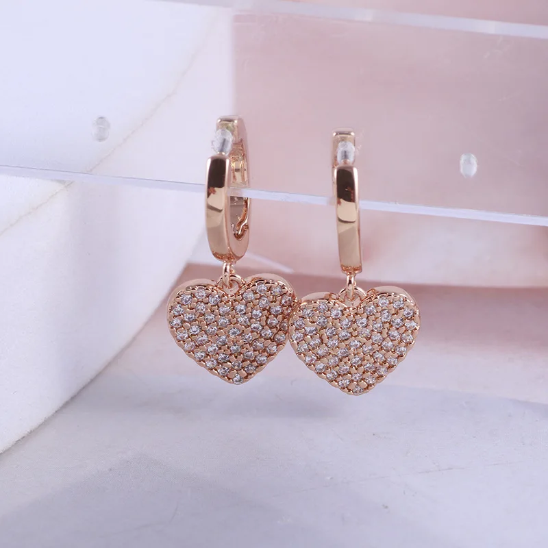

European And American Jewelry Wholesale Retro Sweet Pink Love Micro-Inlaid Peach Heart Hoop Earrings