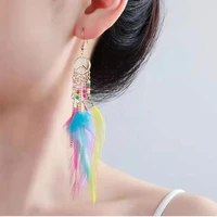 fashion color feather womens earrings tassel earrings for women boho feather earrings