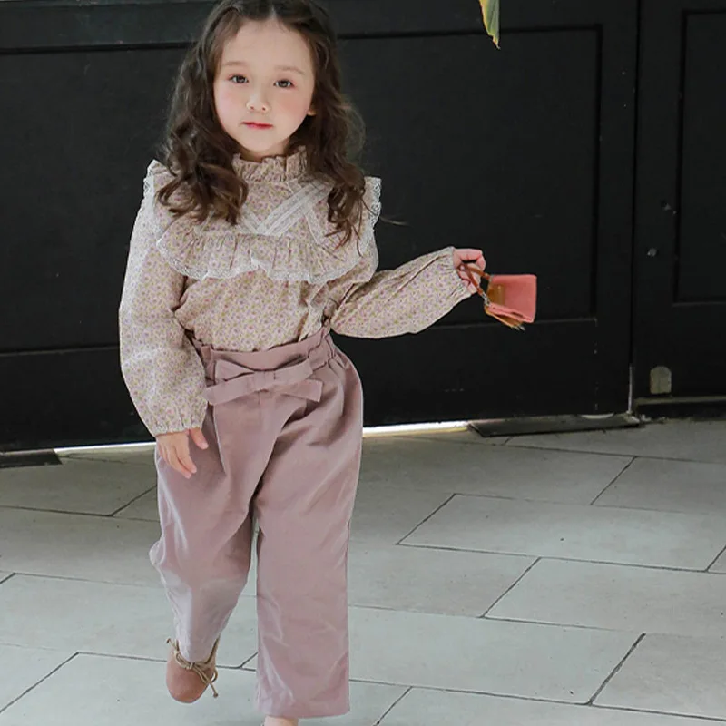 

Sweet Ruffles Lace Collar Shirt for Girls Cotton Floral Long Sleeve Princess Baby Tops Children Shirts 1-13Y Girls Clothes CL721