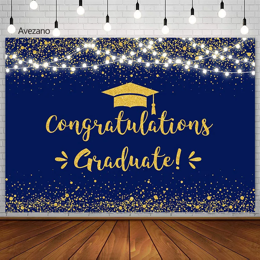 

Avezano Graduate Photography Background Blue Shine Golden Hat Celebrate Party Banner Backdrops Decor For Photo Studio Photozone