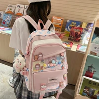 est multi pocket transparent pvc nylon school backpack for girls large female travel casual schoolbag patchwork mochila bolsa