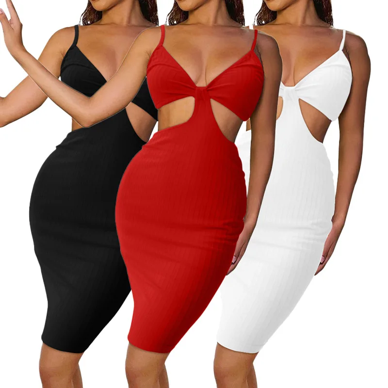 

New Brand Women Solid Color Dress Sexy Hollow Out Summer Dress Night Club Dress Fashion Party Dress Drop Shipping
