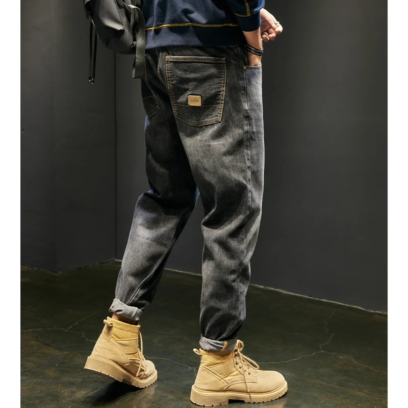 Men Clothing Autumn and Winter Crus Pedis Straight Loose Cylinder Jeans Vintage Chaopai Comfortable Blue Harun Trousers Women