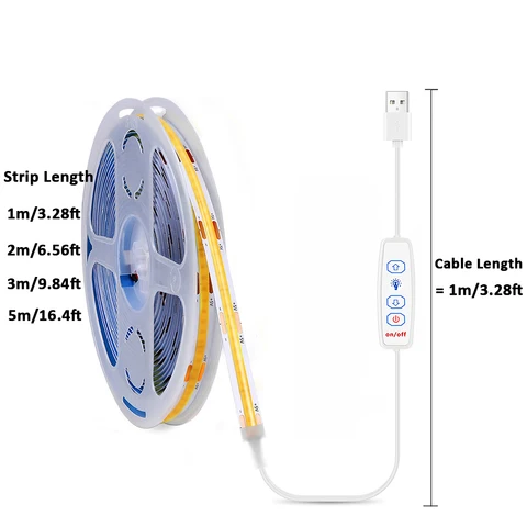 Mikenoon COB светодиодная лента USB 5В белая 1м