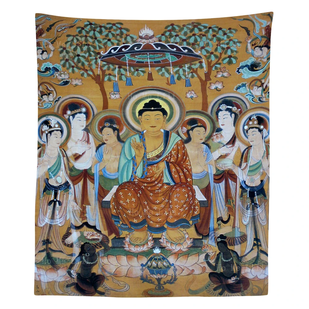 

Dunhuang Mural Painting Buddha Surrounded By Bodhisattvas Mogao Caves Wall Hanging Decor Tapestry