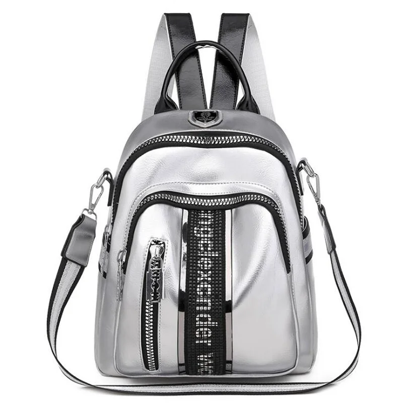 

Backpack Women Multifunctional High Quality PU Leather Small Bagpack 2023 New Fashion Leisure Travel Back Pack Black Silver