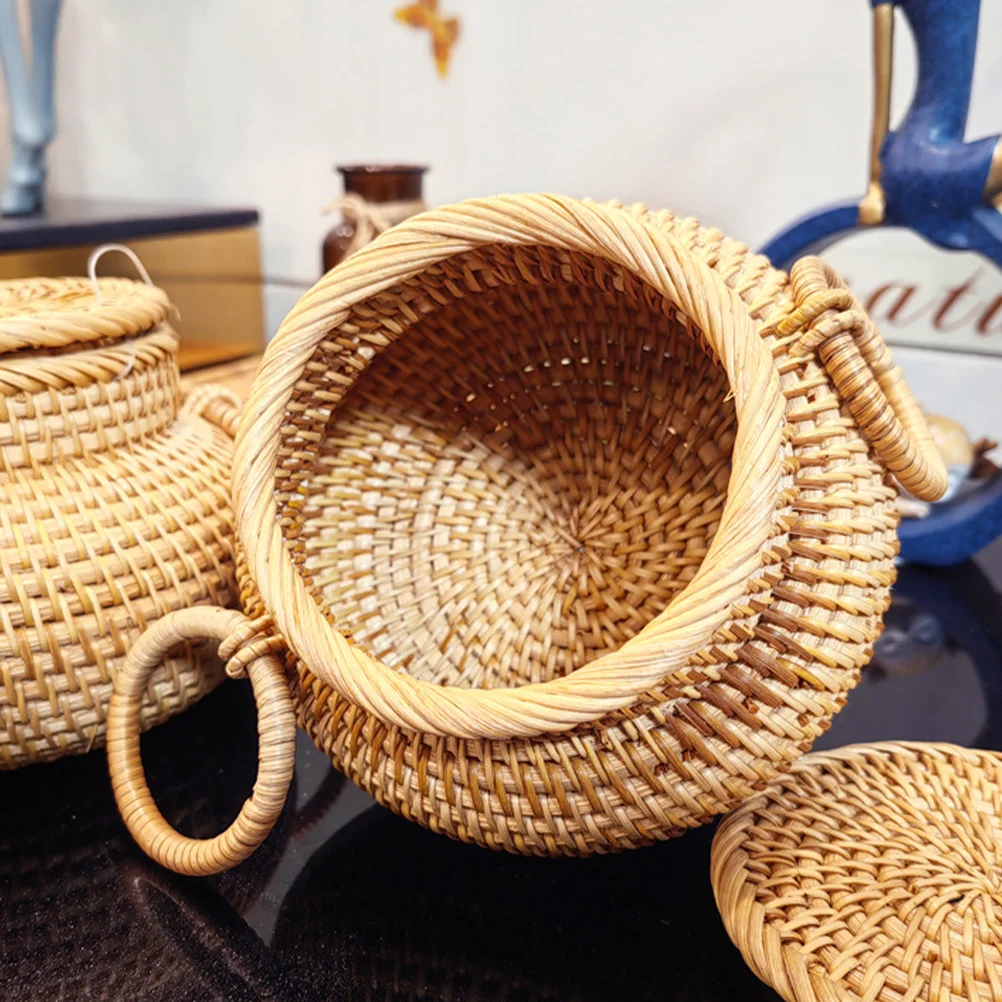 

Desktop Organizer Home Supplies Sundries Basket Sundry Container Woven Lid Hamper