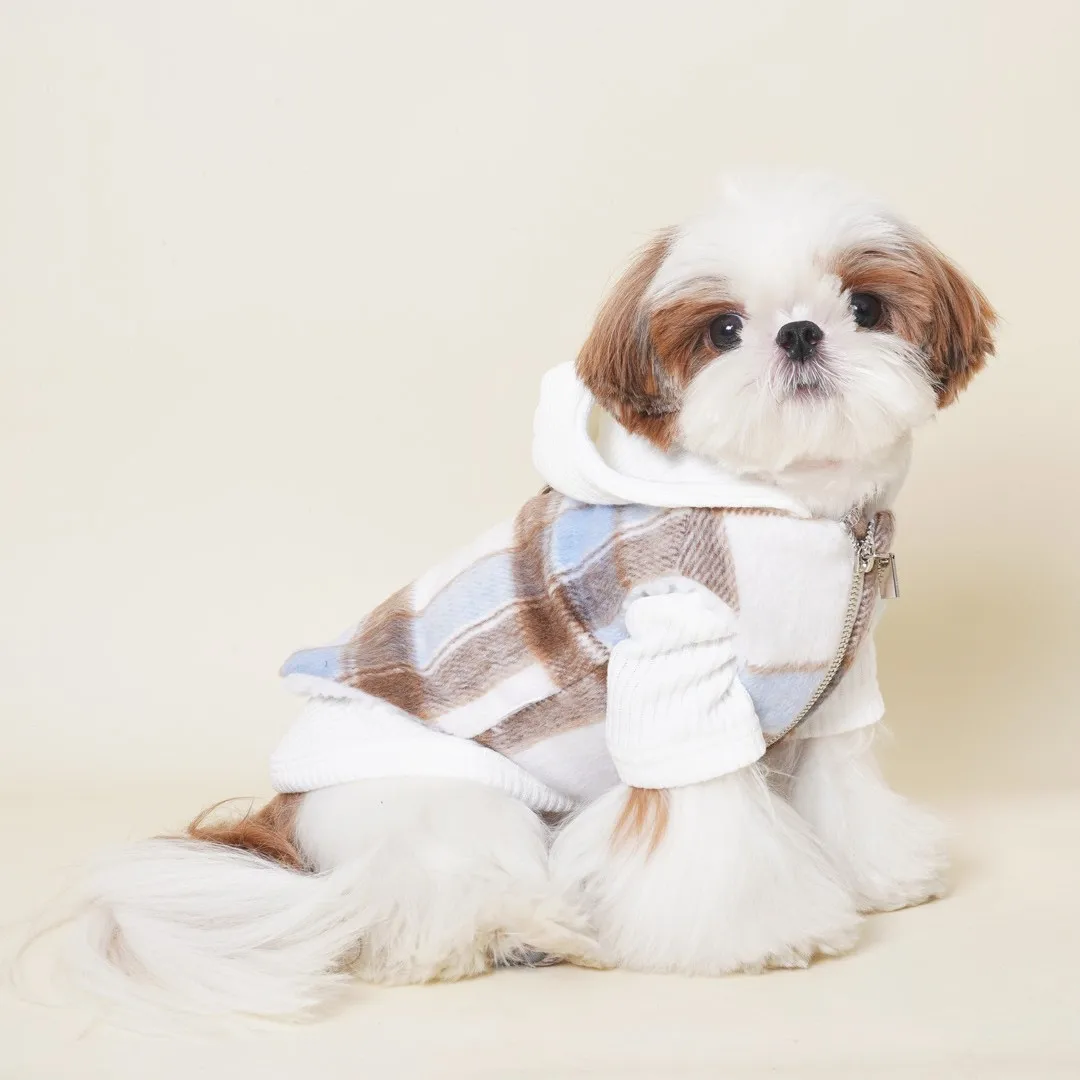 Осеннее и зимнее клетчатое пальто с капюшоном для домашних животных шуба собак
