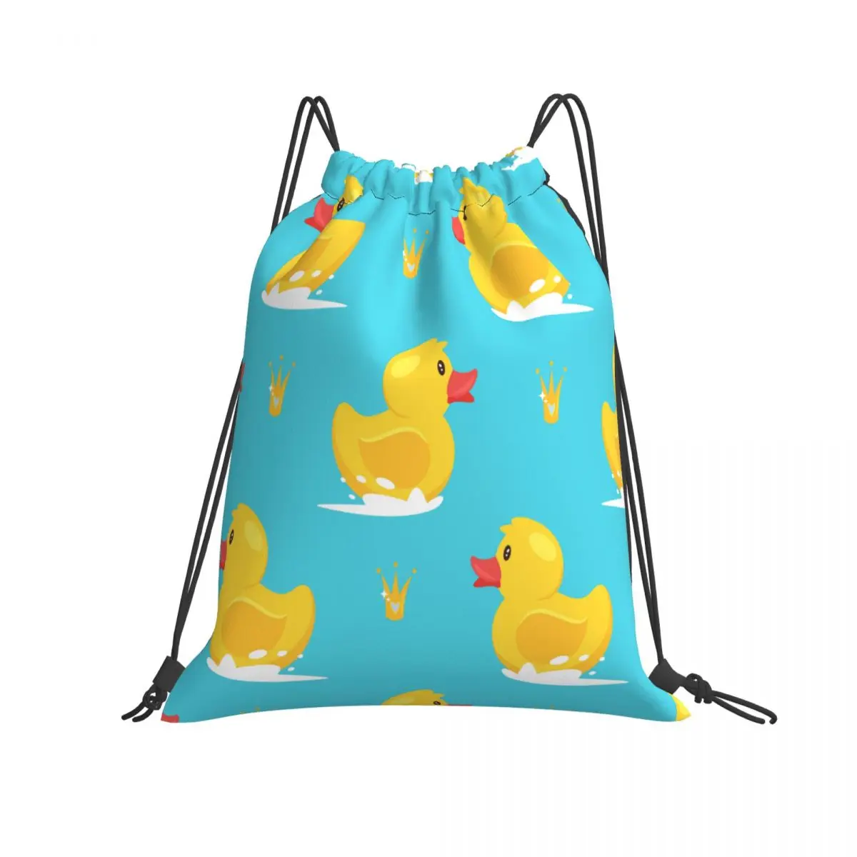 Foldable Gym Bag Cartoon Yellow Rubber Duck And Golden Crown Fitness Backpack Drawstring Hiking Camping Swimming Sports Bag