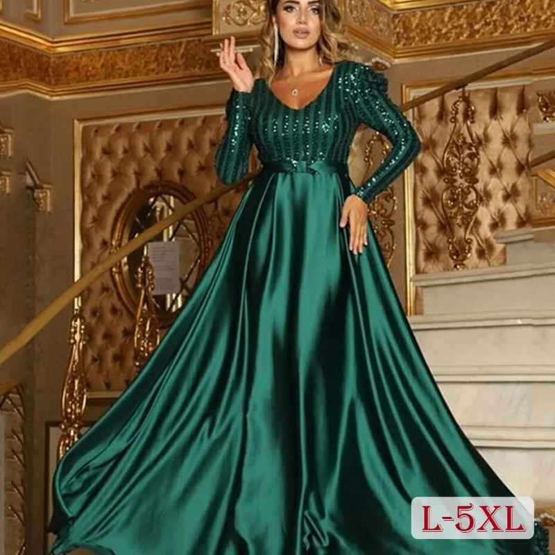 

Elegant Plus Size Women Evening Dress 5XL Plus Shiny Squin Ladies Party Maxi Dresses for Special Occasion Female Prom Vestido