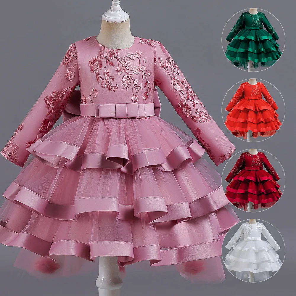 Kids Girls Christmas Flower Dresses For Girls Wedding Satin Princess Costume Elegant Party Pageant Ball Gown For Teen 3-12 Years